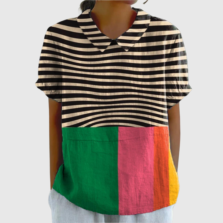 Eva | Bold Stripes and Color Block Shirt