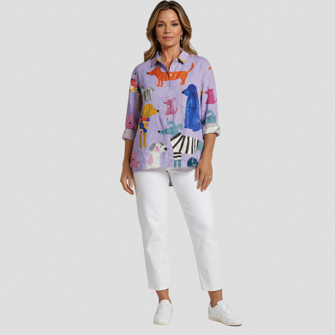 Coralie | Women's Dog  Art Print Casual  Shirt
